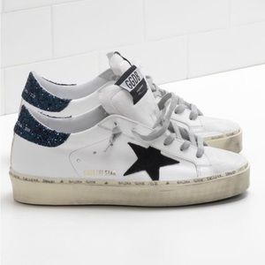 Golden Goose Hi Star Blue Glitter Black Star Sneakers